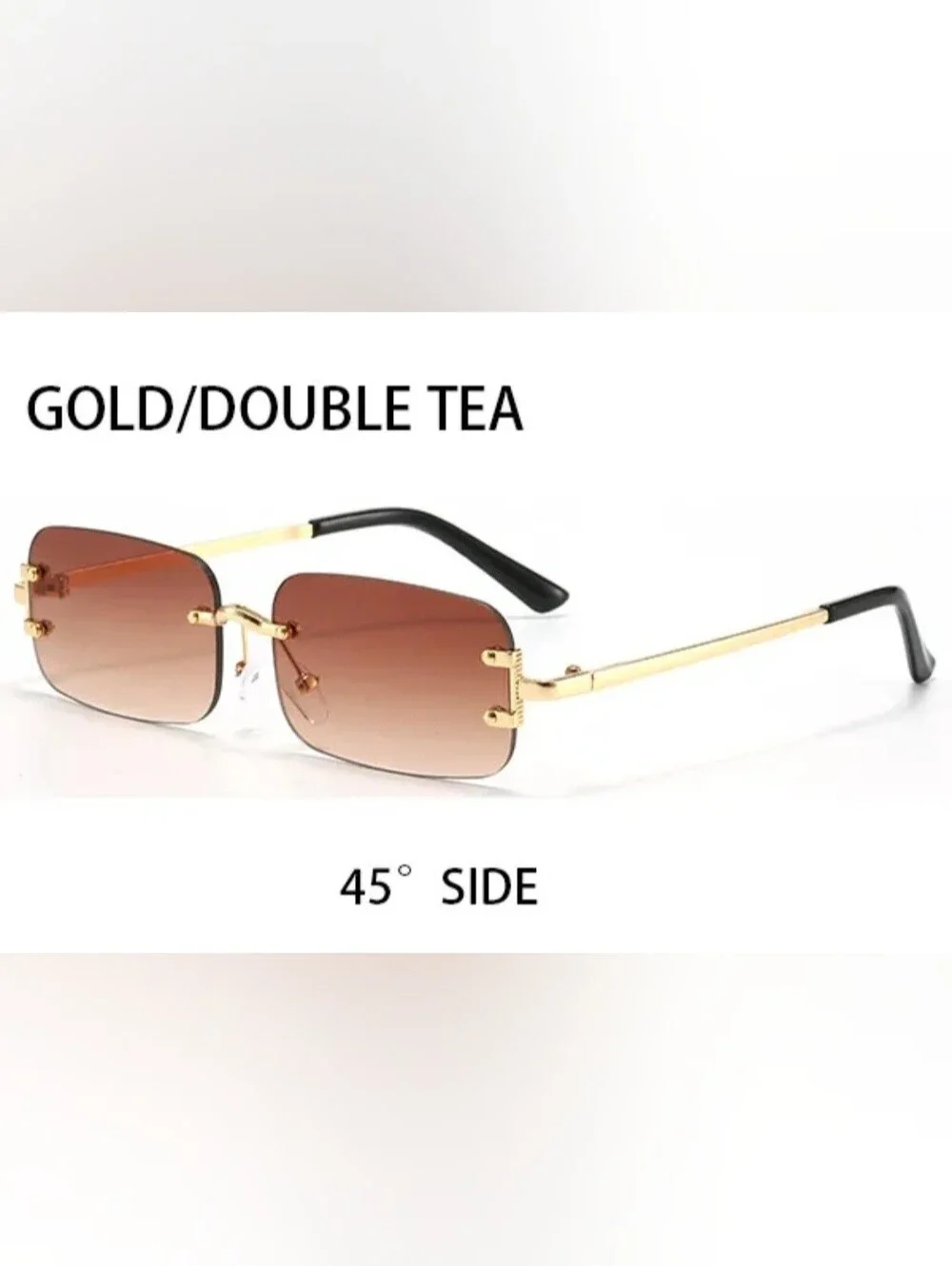 Gold Frame Brown Gradient Rimless Unisex Sunglasses